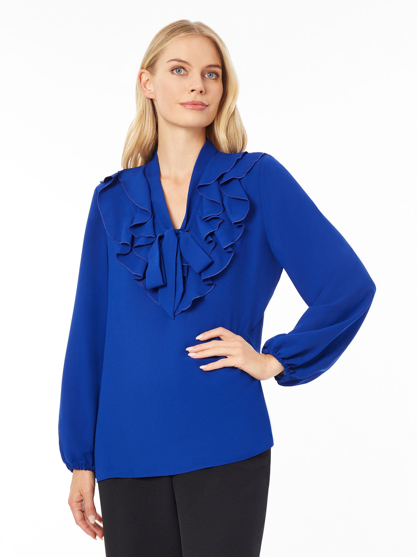 Kasper Women´s Cap Sleeve Round Neck Blouse Blue Size Petite