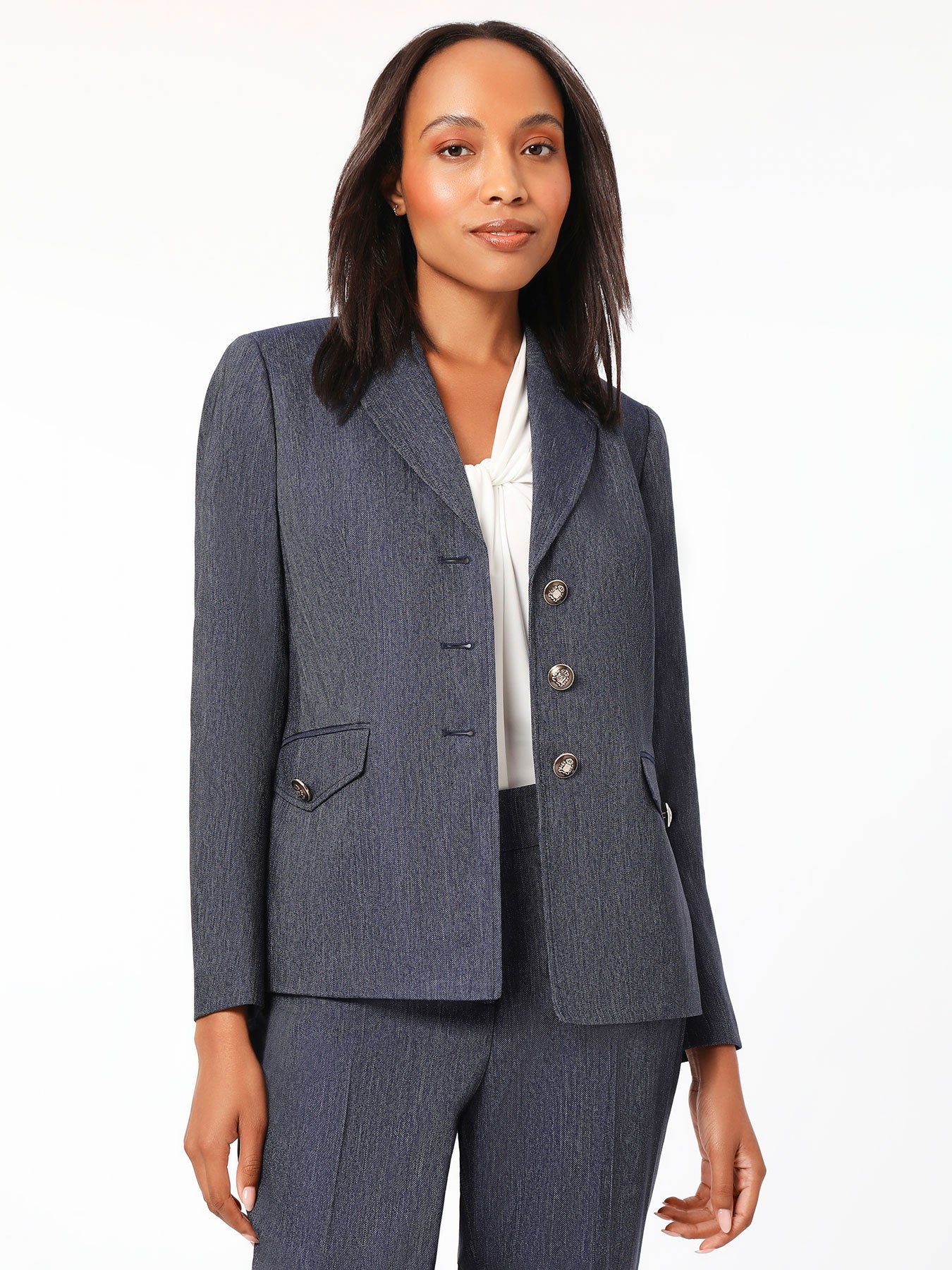 Kasper Women's Size Two Button Jacket, Grey/Black, 12 Petite at
