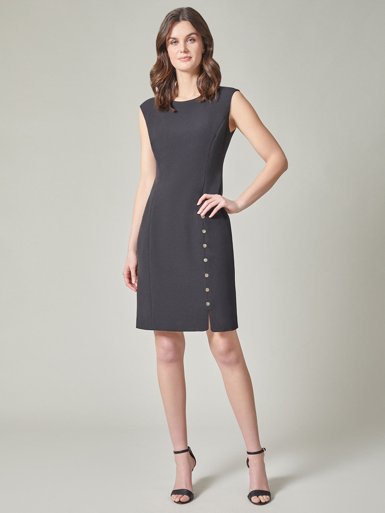 Kasper Petite Size Stretch Crepe Crew Neck Extended Cap Sleeve Pencil Dress