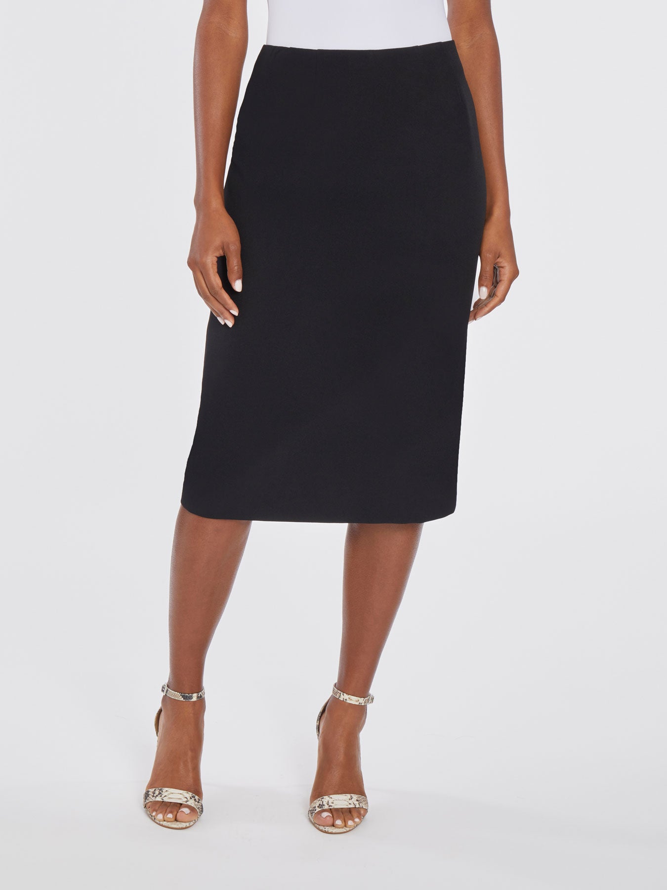 Knee Length High Waist Stretch Pencil Skirt - Black/Small at