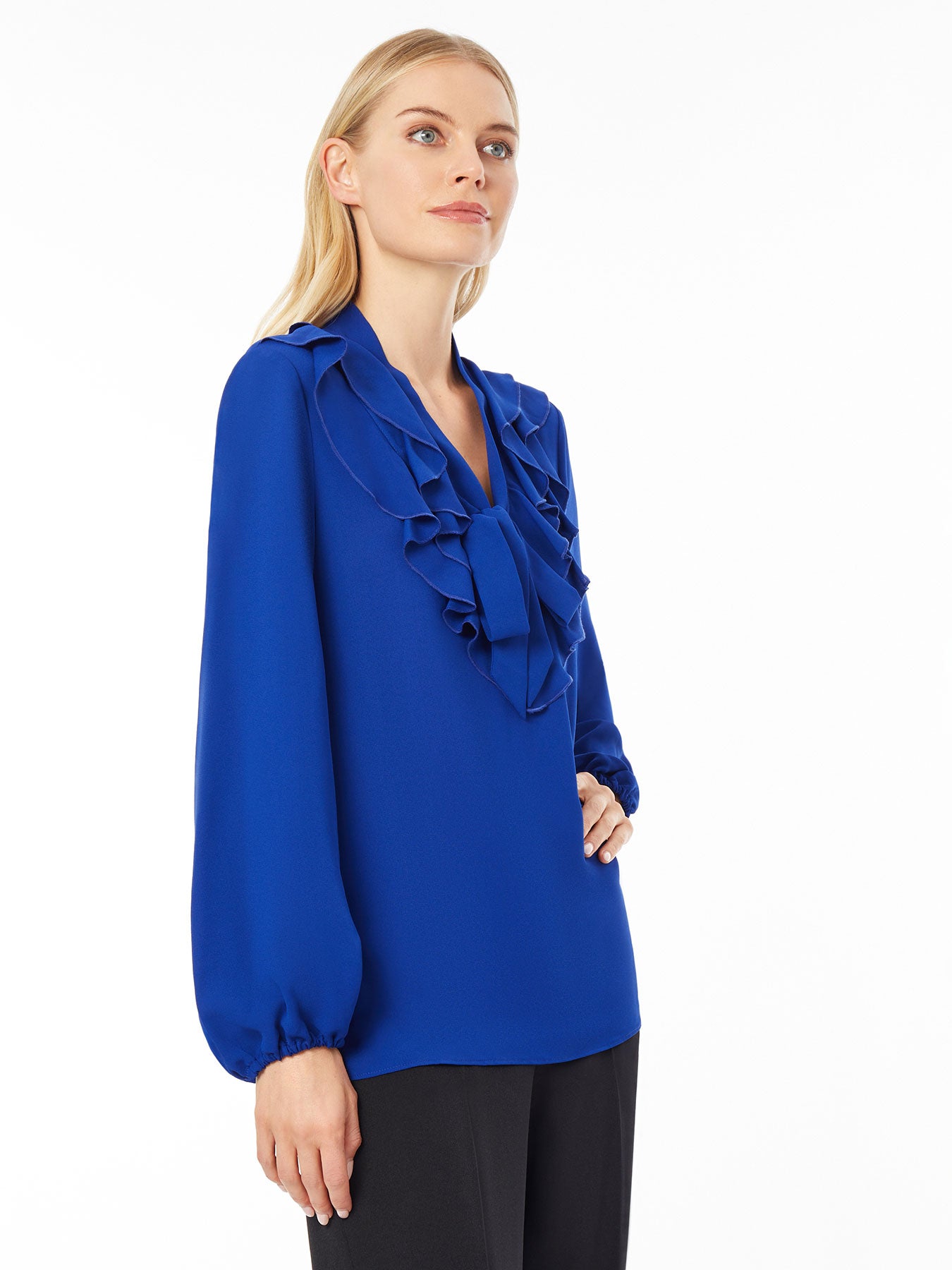 Kasper Women´s Cap Sleeve Round Neck Blouse Blue Size Petite