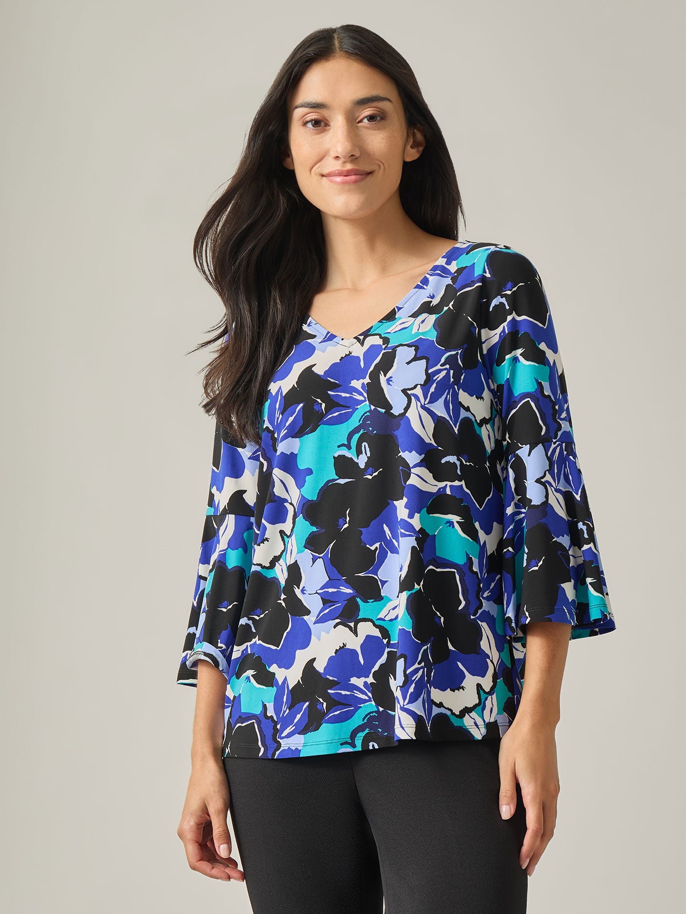 Bell Sleeve Top, Everyday Knit, Royal Signature Multi | Kasper