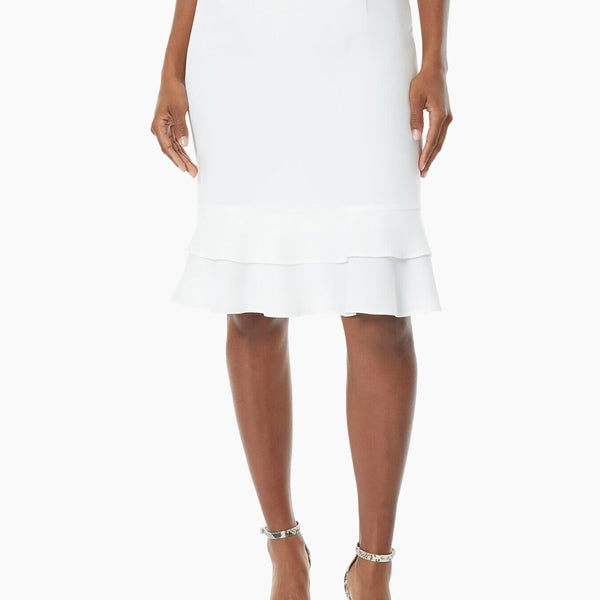 White pencil shop skirt with ruffle